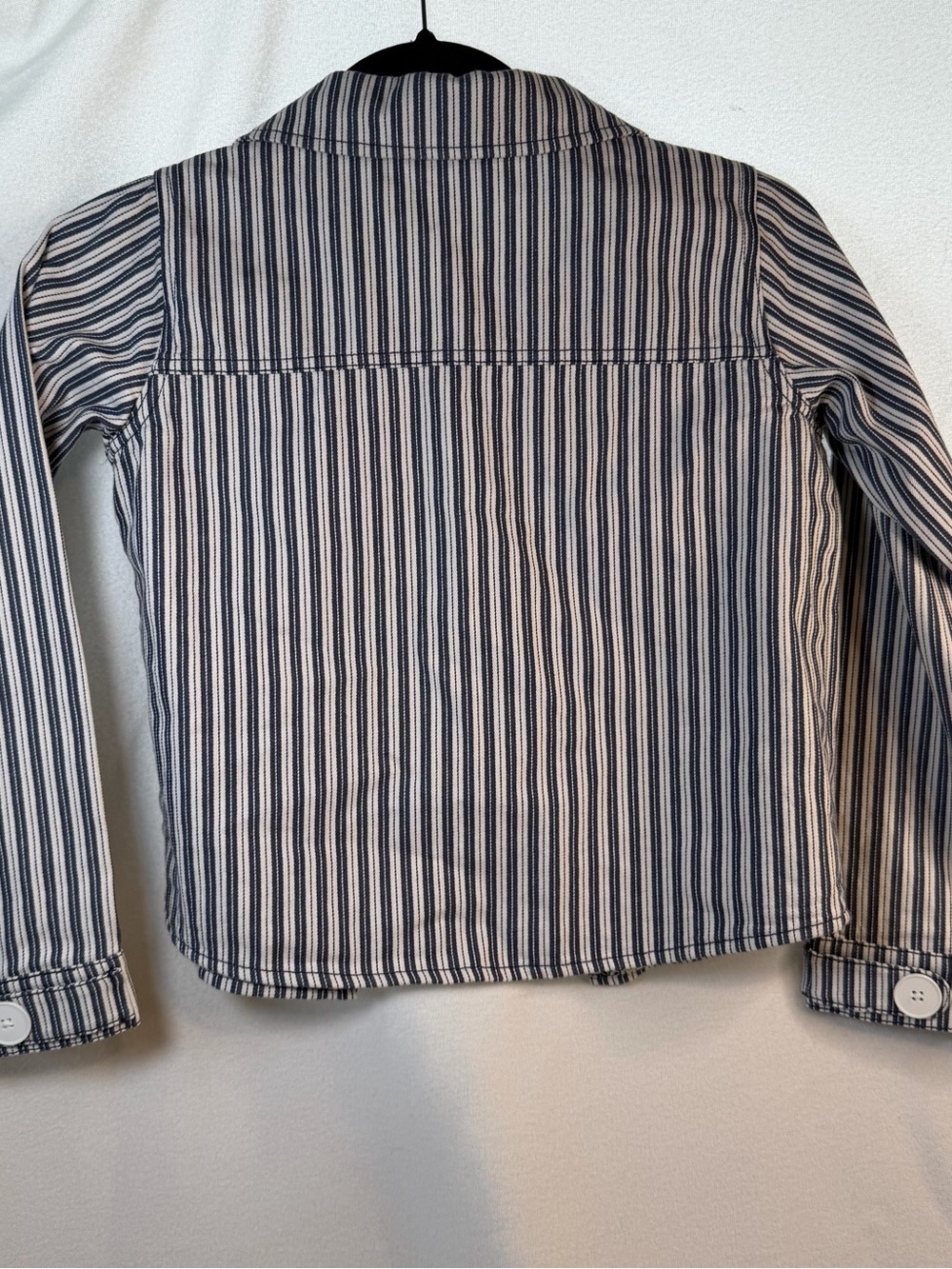 Hanna Andersson Blue & White Striped Jean-Style Jacket with Floral Lining - Picture 4 of 6